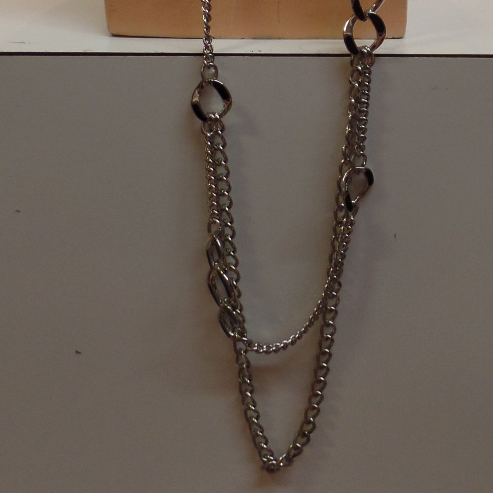 "C" Silvertone Multi-Strand Necklace 38"